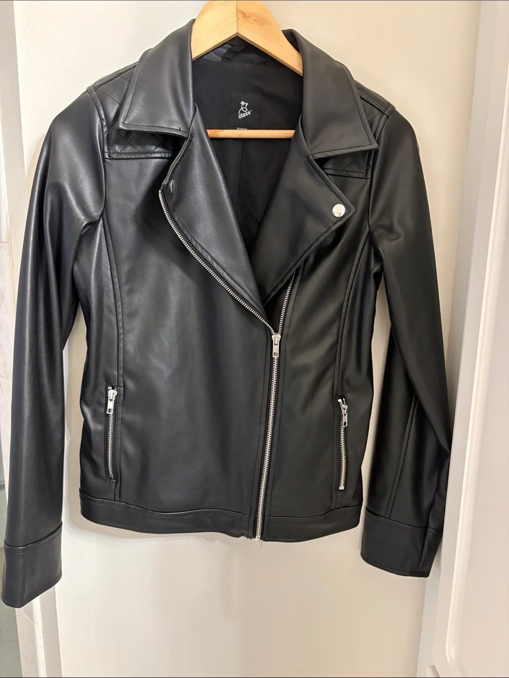 Black Faux Leather Moto Jacket Girls XL 14/16
